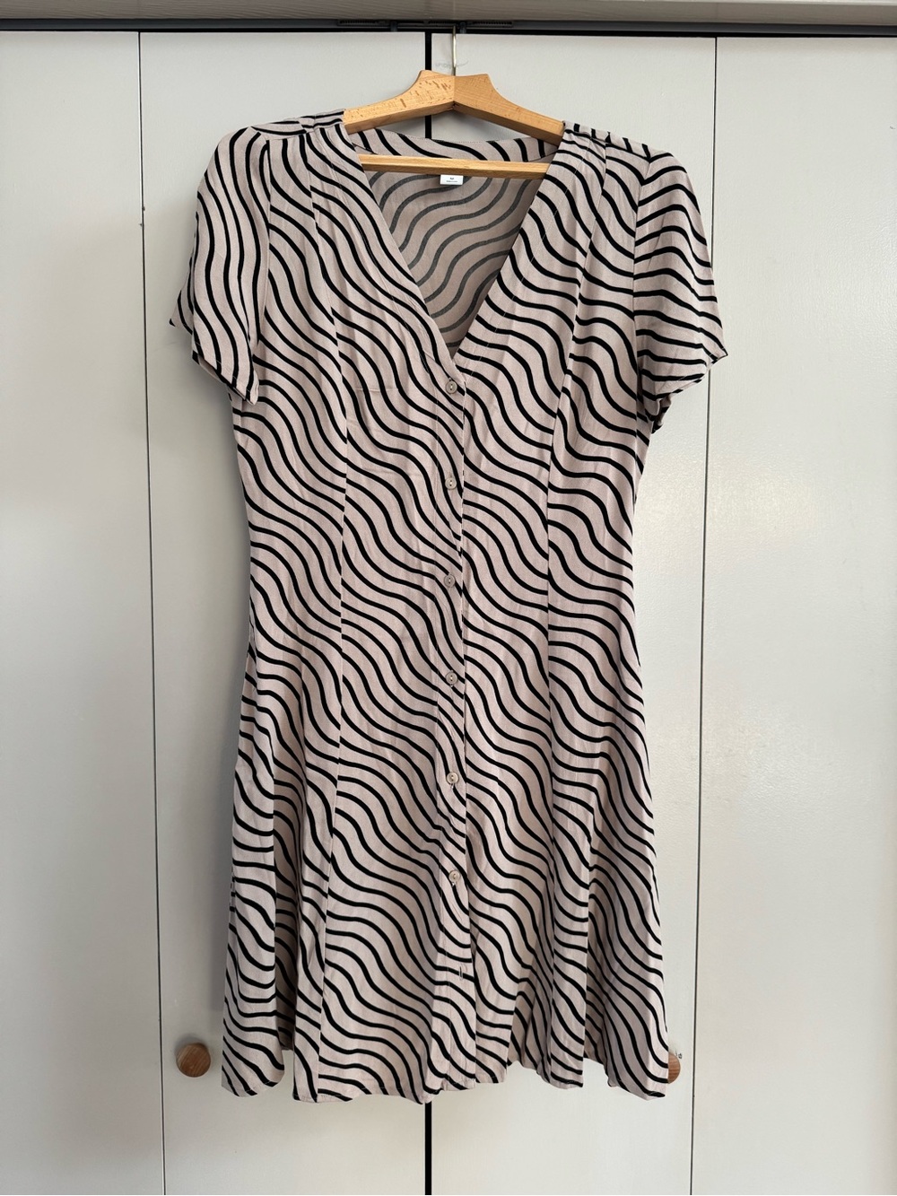 Monki Button Dress with Black Wave Stripes